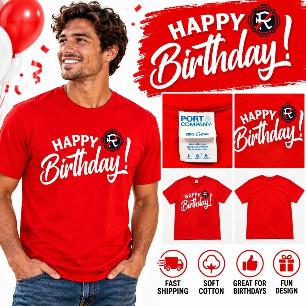 Happy Birthday Graphic T Shirt Youth Large Red White Cotton Party Celebration